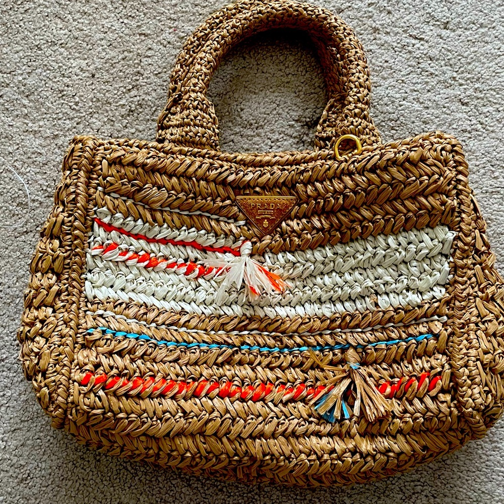 Prada Canapa Raffia Convertible Small Tote